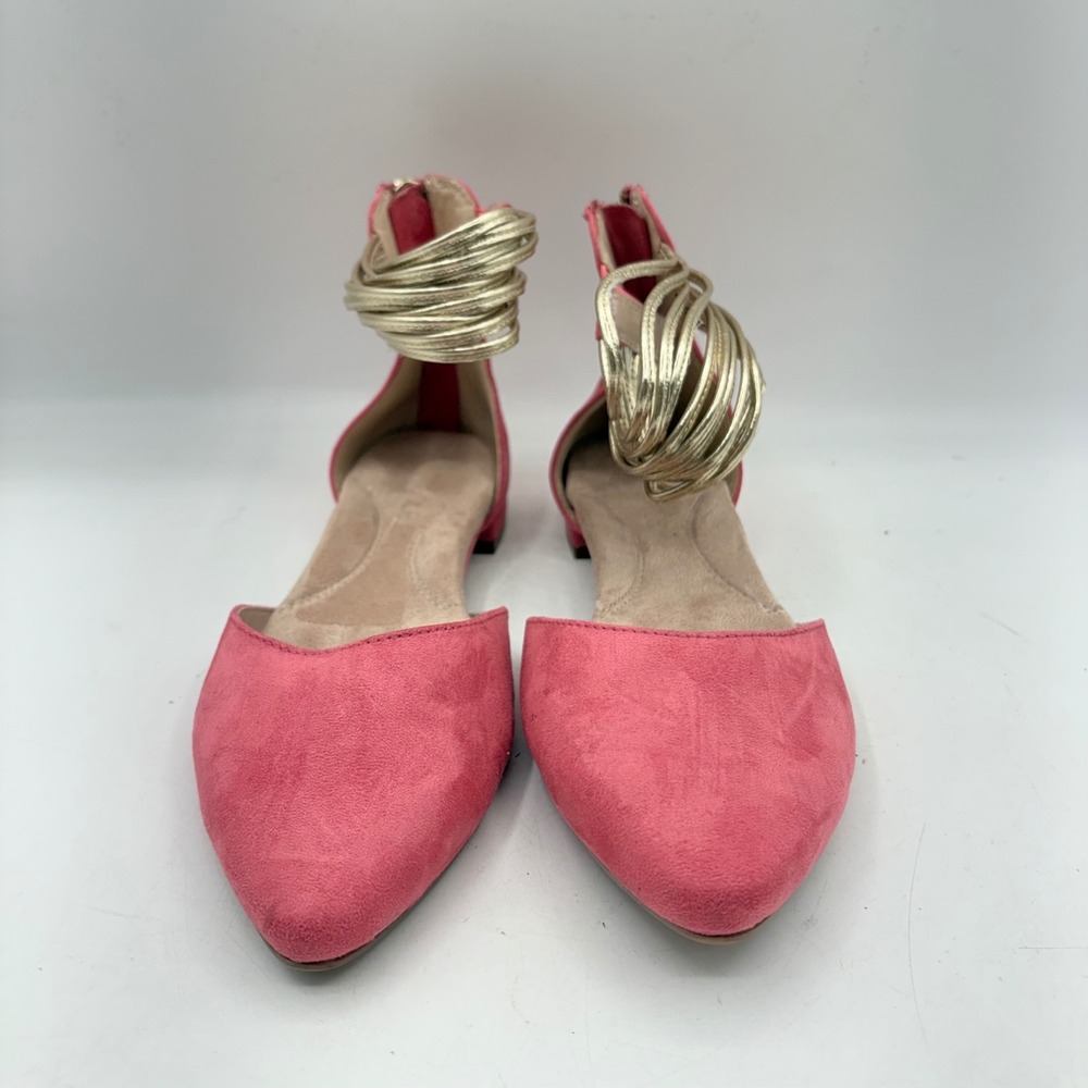 Aerosoles Pink Suede Pointed Toe Flats Gold Metallic Ankle Cuff Womens Size 6 - Picture 5 of 9